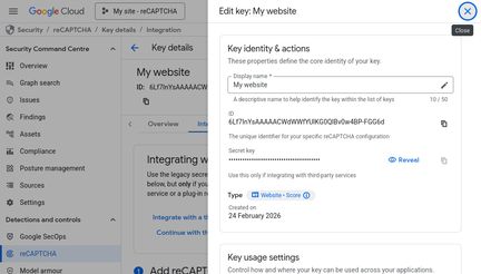 Edit reCAPTCHA key form